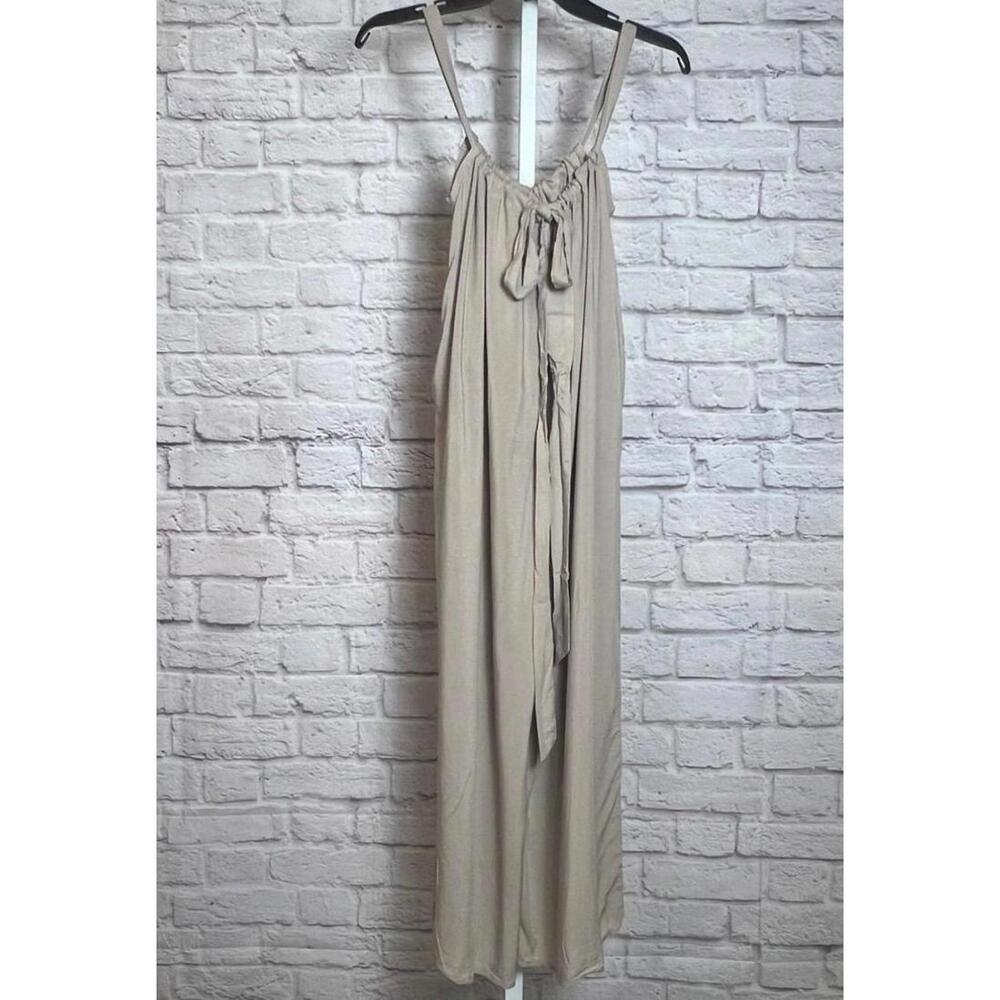 Zenana Wide Leg Tie Back Suspender  Jump Suit Tan Multiple Sizes - Picture 4 of 5
